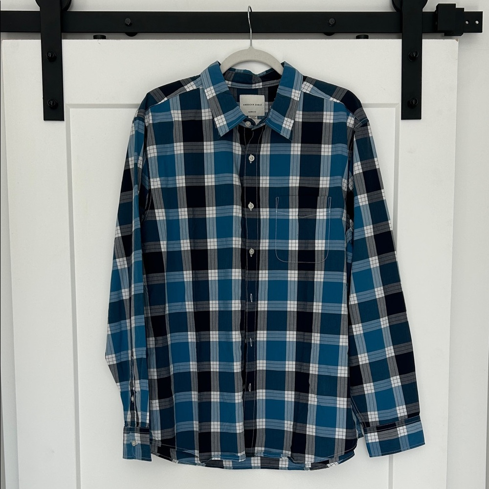 American Eagle Outfitters Blue and Black Plaid Shirt